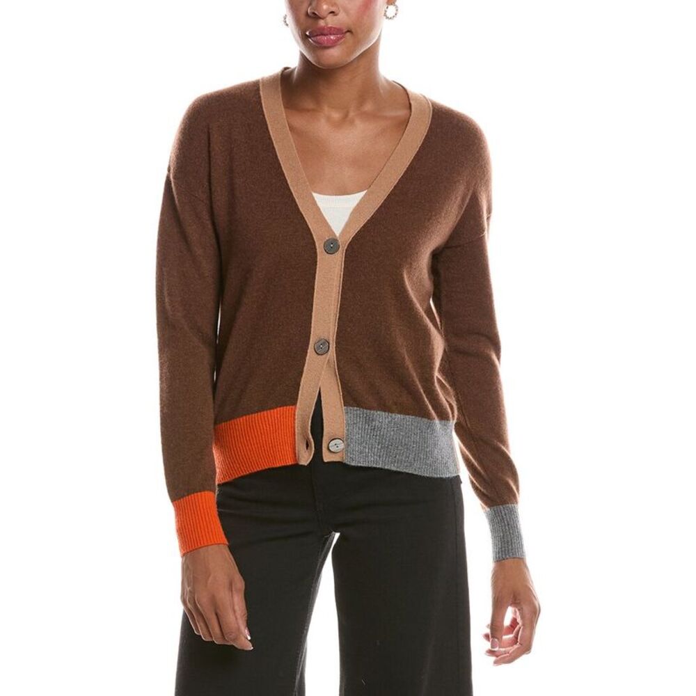 Incashmere Womens  Colorblock 100% Cashmere Cardigan, Grey